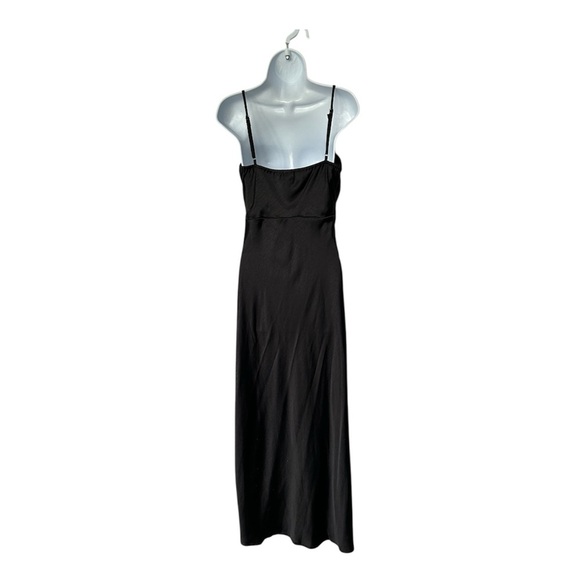 Billy J Julia Black Satin Maxi Dress Spaghetti Side Slit Ruched  Excellent 12 - Picture 3 of 12